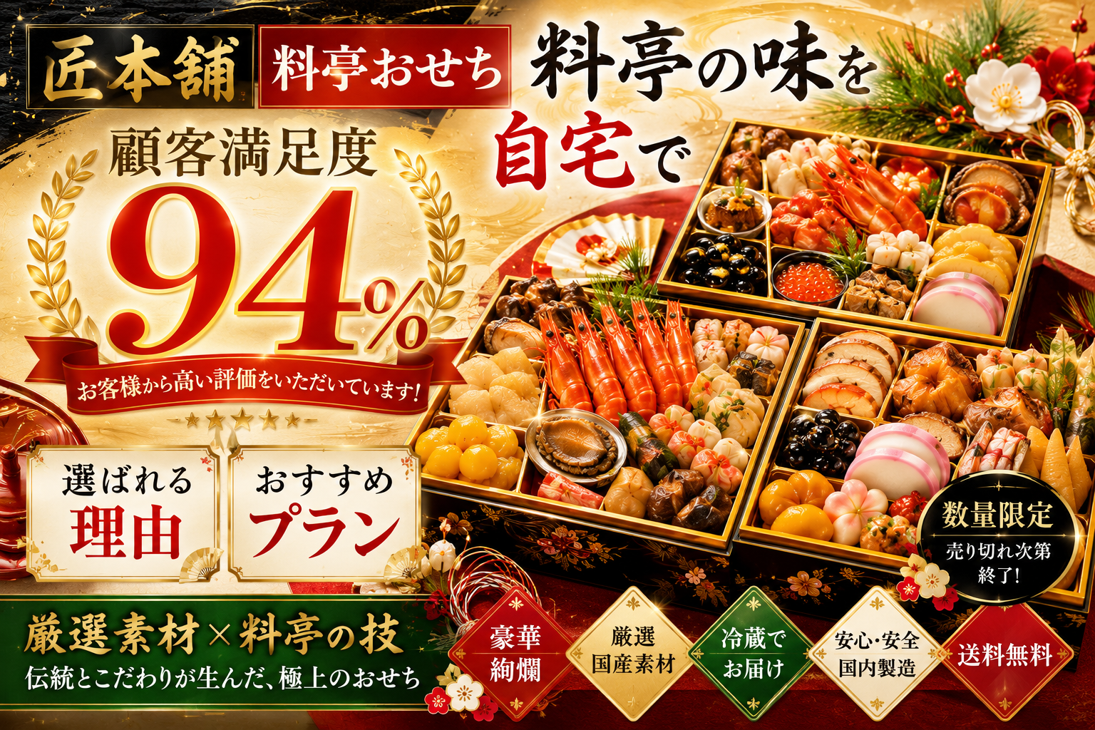 匠本舗の料亭おせちで贅沢なお正月を！早割価格でお得に注文しよう　PR
